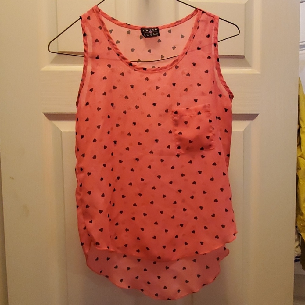 Girls sheer pink heart tank top
